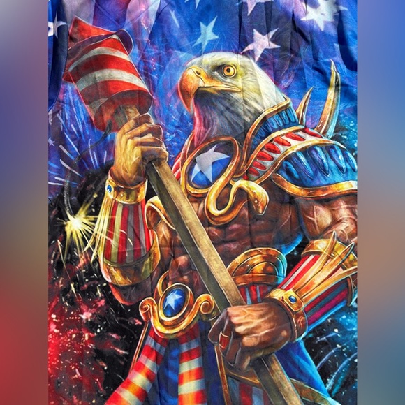 NWT Men’s Short Sleeve Button Up Patriotic, American Flag, Eagle, Large Shirt - Picture 4 of 7